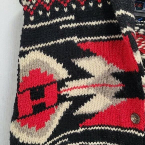 Polo Ralph Lauren Wool Vest Knitted Aztec Argyle Black/Red Button Up Size Medium - Picture 4 of 12